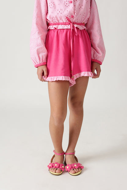 Girls Pink Regular Fit Solid Shorts By One Friday