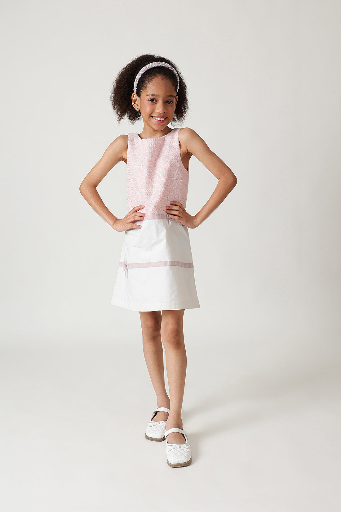 Girls Pink A-Line Sleeveless Textured Dress