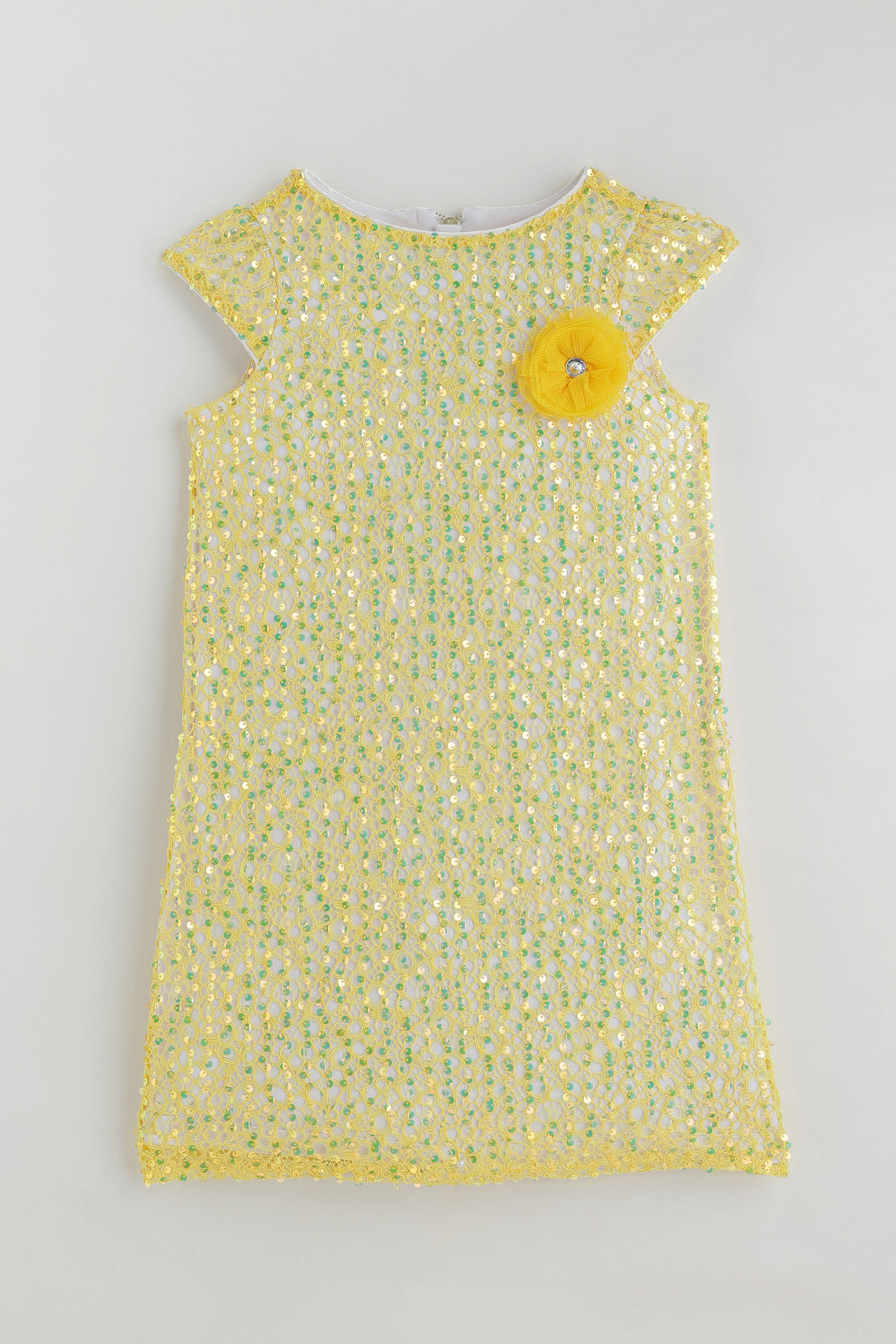 Girls Yellow A-Line Cap Sleeve Solid Dress By One Friday