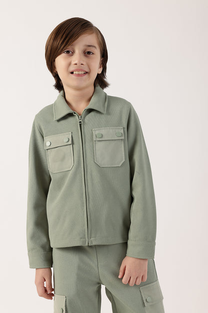 Boys Sage Green Cotton Knit Overshirt One Friday