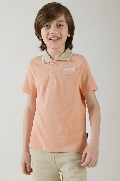 Boys Pink Regular Fitted Half Sleeve Textured T-Shirts By One Friday