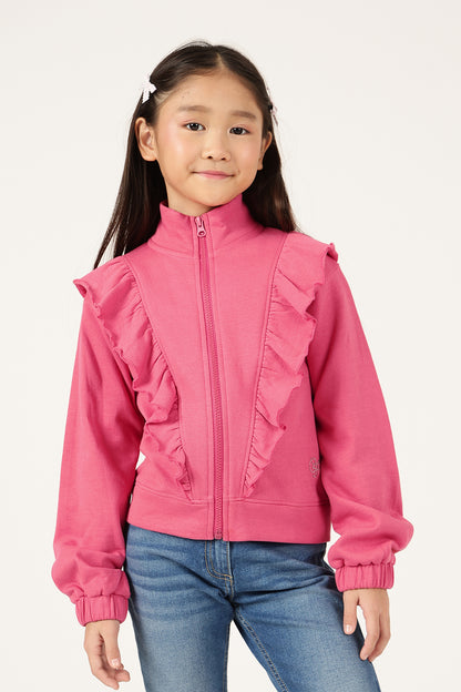 Girls Pink Zip Turtle Neck Sweatshirt