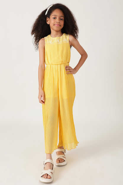 One Friday Girls Yellow Pleated Jumpsuit