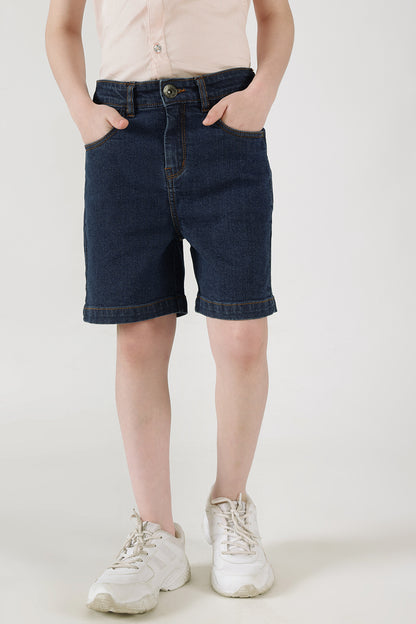 Boys Navy Blue Regular Fit Solid Shorts by One Friday