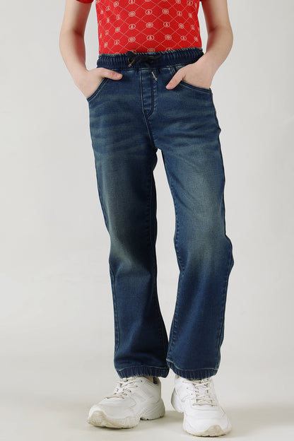 Boys Medium Blue Loose Fit Solid Cargo by One Friday