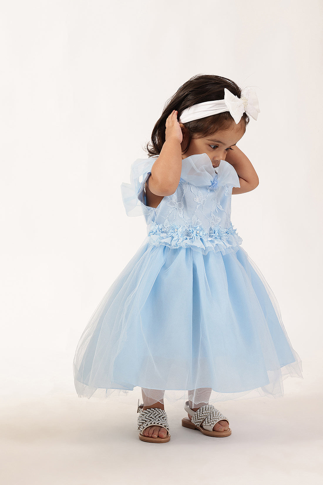Baby Girls Blue Off-Shoulder Party Dress