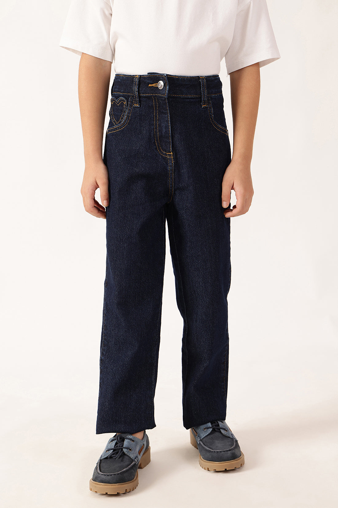Girls Blue Stretch Denim Buttoned Jeans