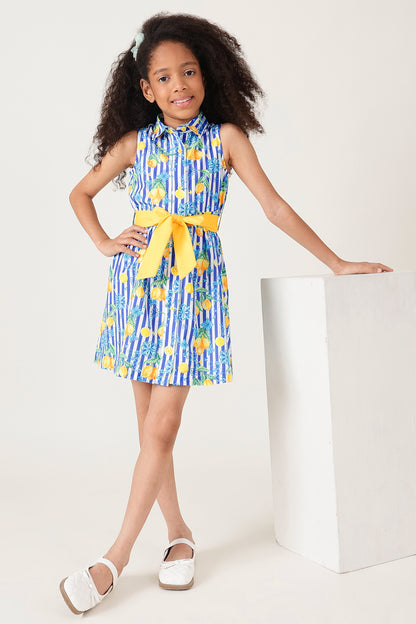 Girls Multicolor Printed Shirt Dress By Sleeveless - One Friday