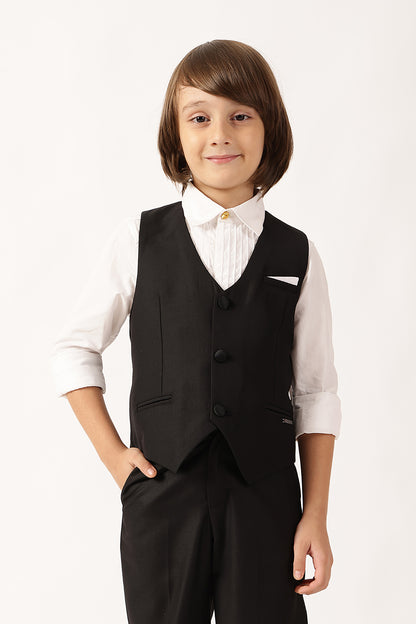Boys Black Sleeveless V-Neck Button Waistcoat