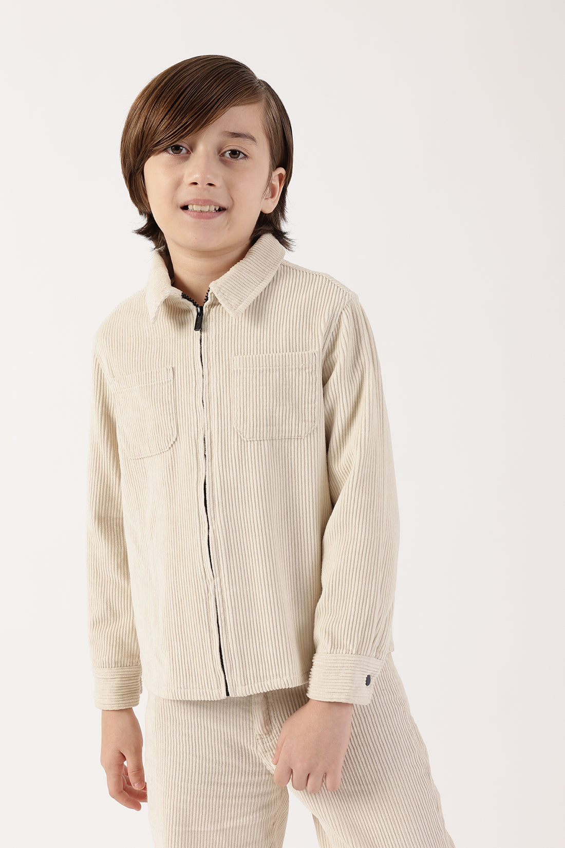One Friday Boys Beige Cotton Knit Overshirt