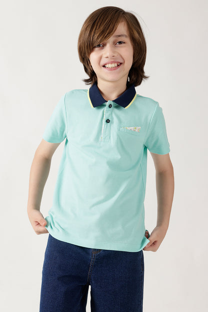 Boys Aqua Blue Half Sleeve Solid T-Shirt by One Friday