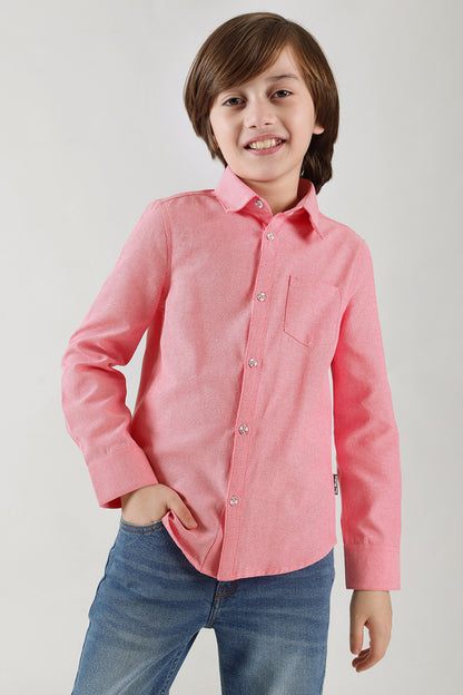 Boys Pink Regular Fit Full Sleeve Solid Shirt by One Friday
