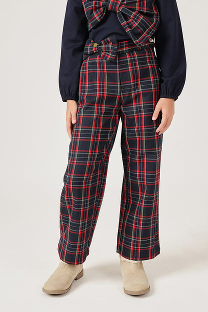Girls Multicolour Checked Viscose Blend Trouser