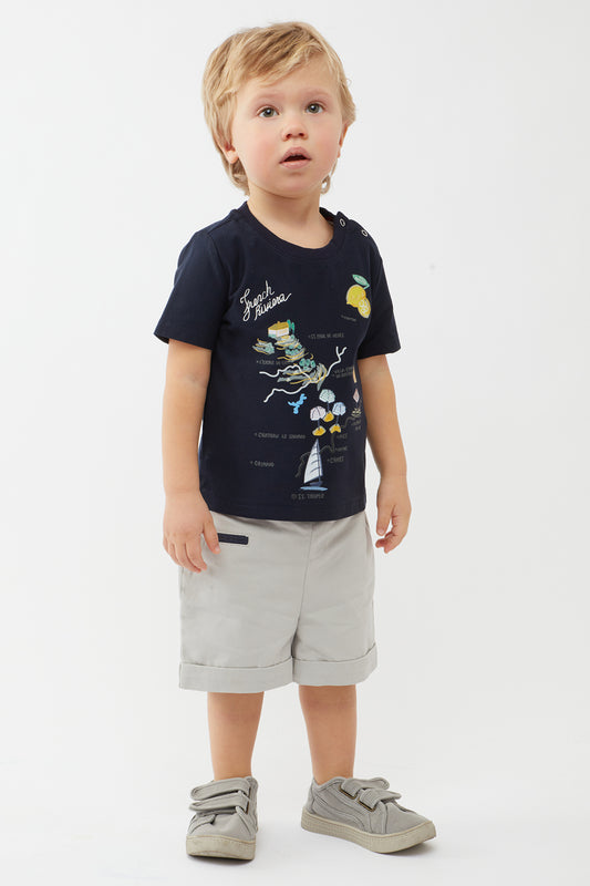 Baby Boys Navy Blue Texture Printed T-Shirt