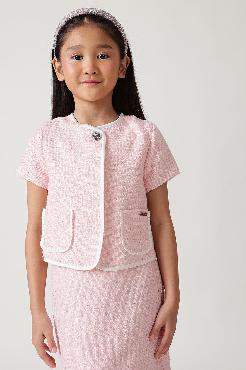 Girls Pink Regular Fit Short Sleeve Solid Blazer By One Friday