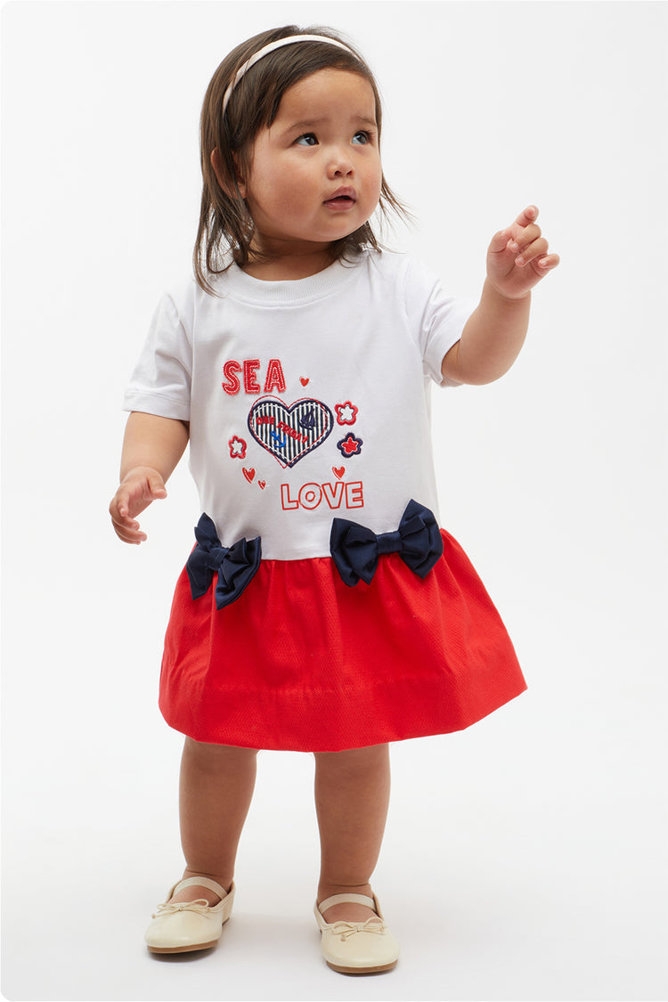 Baby Girls Red & White Embroidery Dress