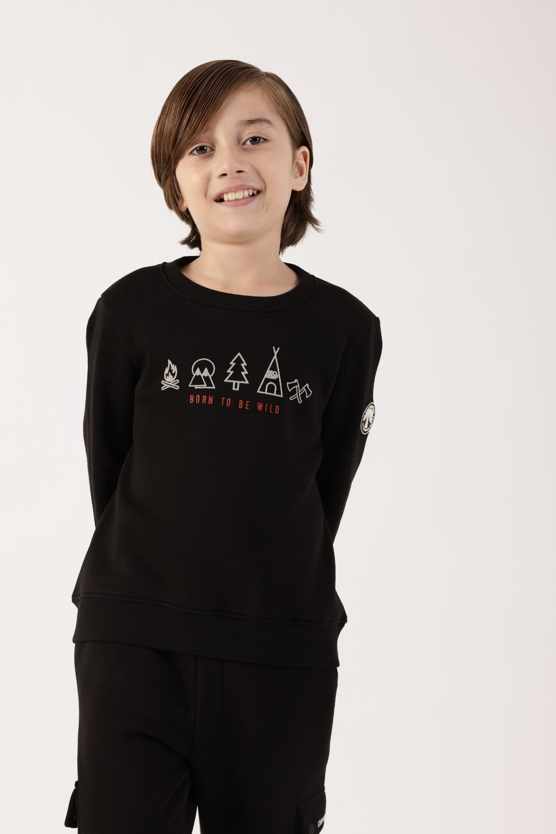 Boys Black Cotton Blend Sweatshirt