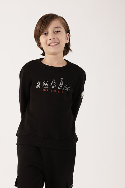 Boys Black Cotton Blend Sweatshirt