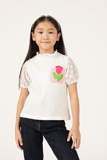 Girls Off White Half Sleeve Cotton Knit Top – Retro Pop