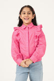 Girls Pink Cotton Shirt Collar Cap Sleeve Top