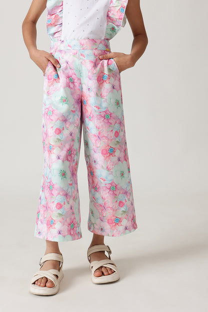 Girls Multi Color Floral Printed Trouser