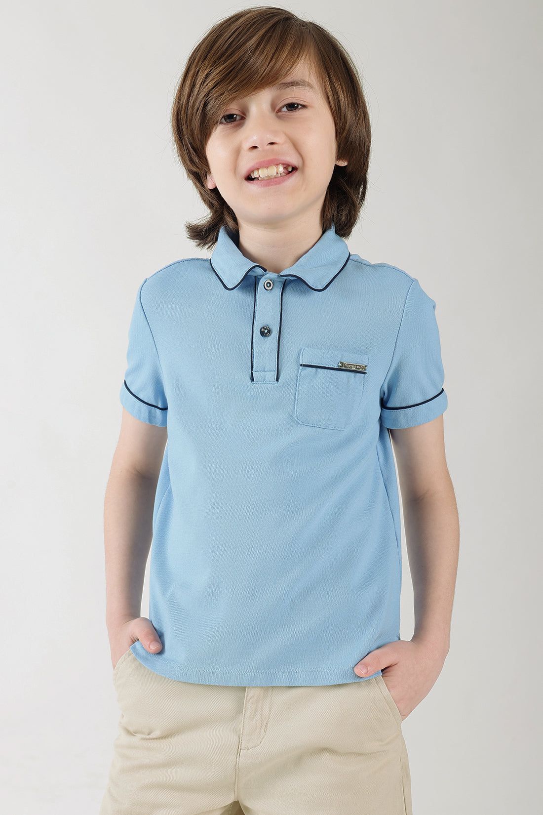 Boys Blue Regular Fit Half Sleeve Solid Polo T-Shirt by One Friday