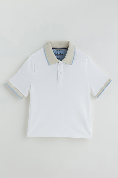 Kids Boys White Regular Short Sleeve Solid T-Shirt By One Friday