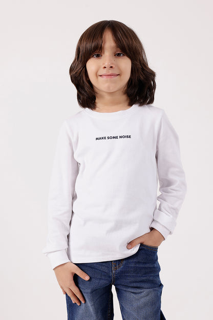Boys White Solid T-Shirt