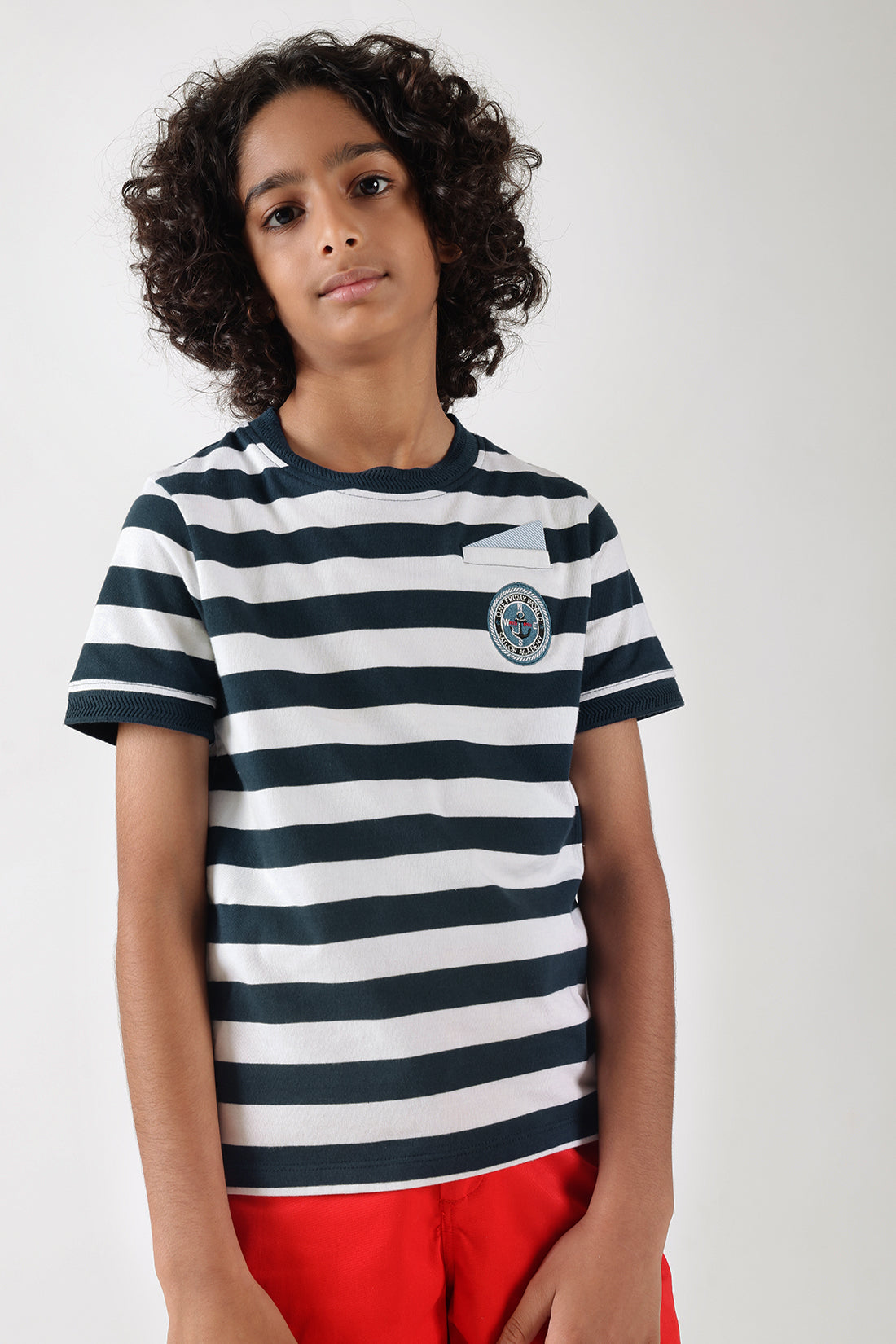 Boys Blue Regular Fit Short Sleeve Striped T-Shirt by One Friday