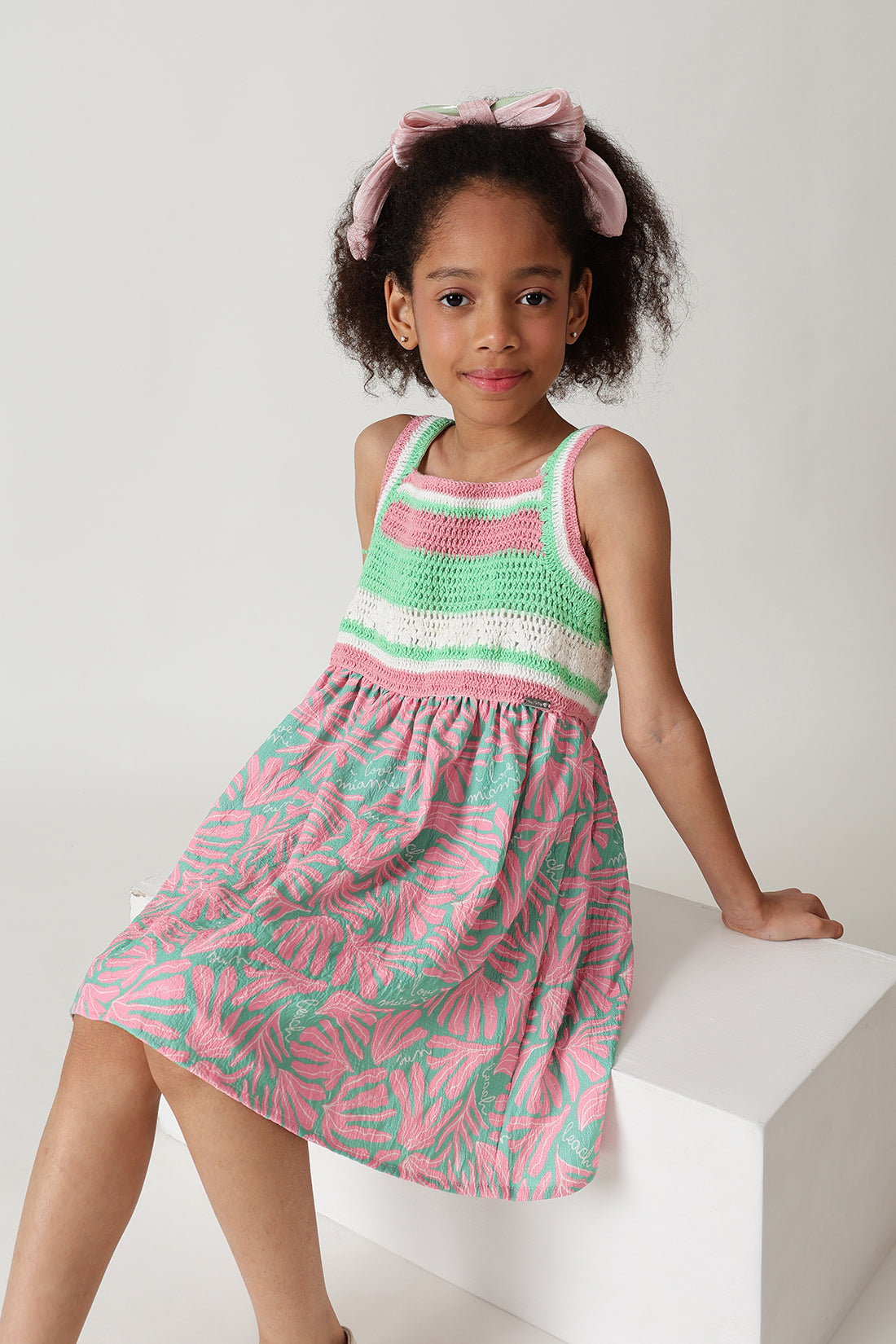Girls Multicolor Sleeveless Fit & Flare Printed Dress By One Friday