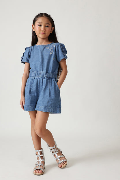 Girls Dark Blue Regular Fit Jumpsuit