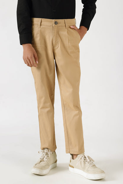 Boys Tobacco Loose Fit Solid Trouser by One Friday