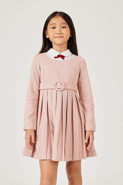 Girls Solid Polyester Peter Pan Collar Dress