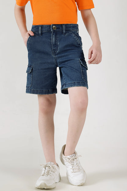 Boys Blue Regular Fitted Solid Shorts by One Friday