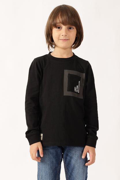Boys Black Solid Round Neck Cotton T-Shirt
