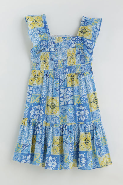 Girls Multicolor Sleeveless Printed Dress