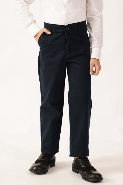 Boys Navy Blue Solid Stretch Trousers | One Friday