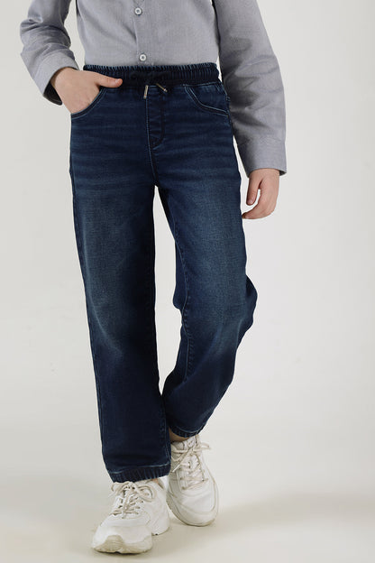 Boys Loose Fit 100% Cotton Solid Denim Cargo by One Friday