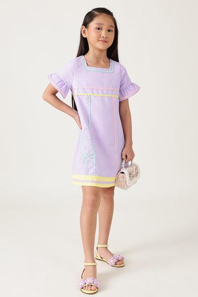 One Friday Girls Lilac Solid Dress