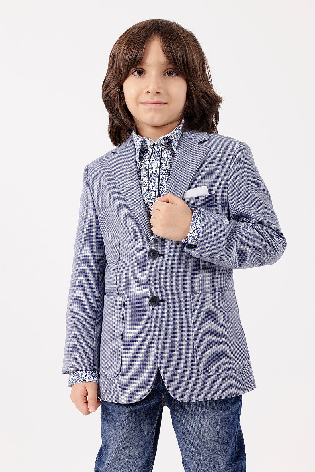 Boys Blue Blazer – Abstract Woven Outerwear