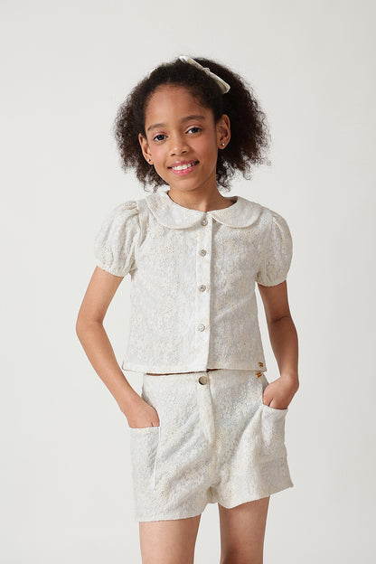 Girls Off-White Regular Fit Short Sleeve Solid Top