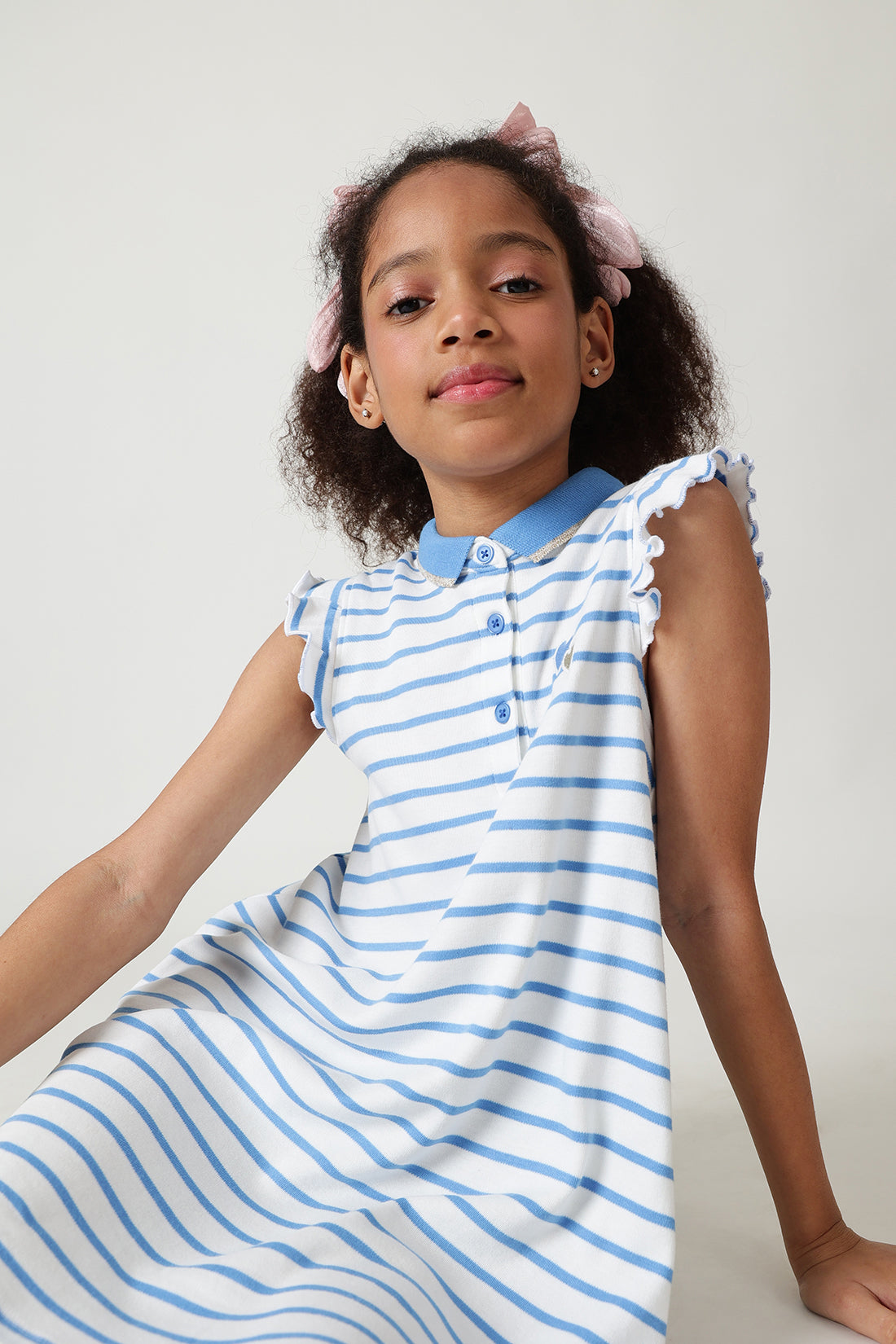Girls Blue A-Line Stripe Dress
