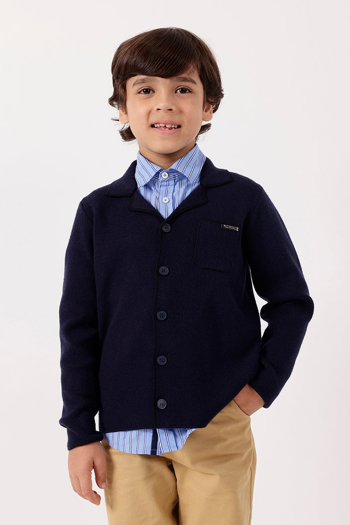 One Friday Boys Navy Blue Knit Cardigan