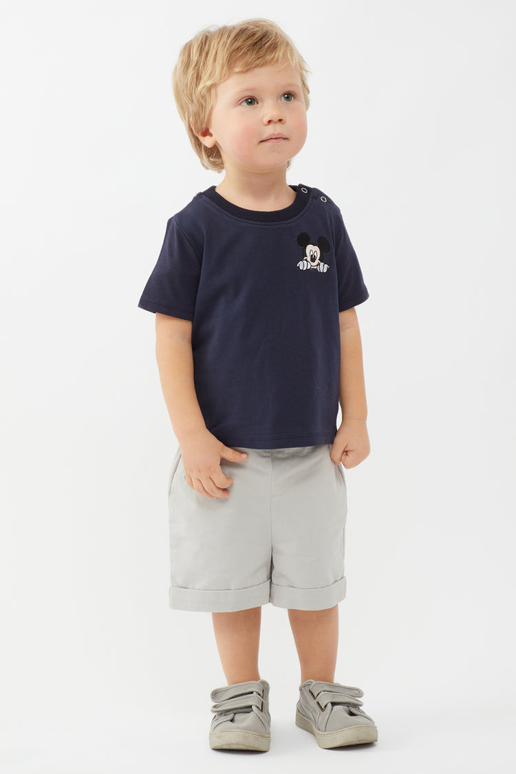 Baby Boys Navy Blue Mickey Printed Cotton T-Shirt