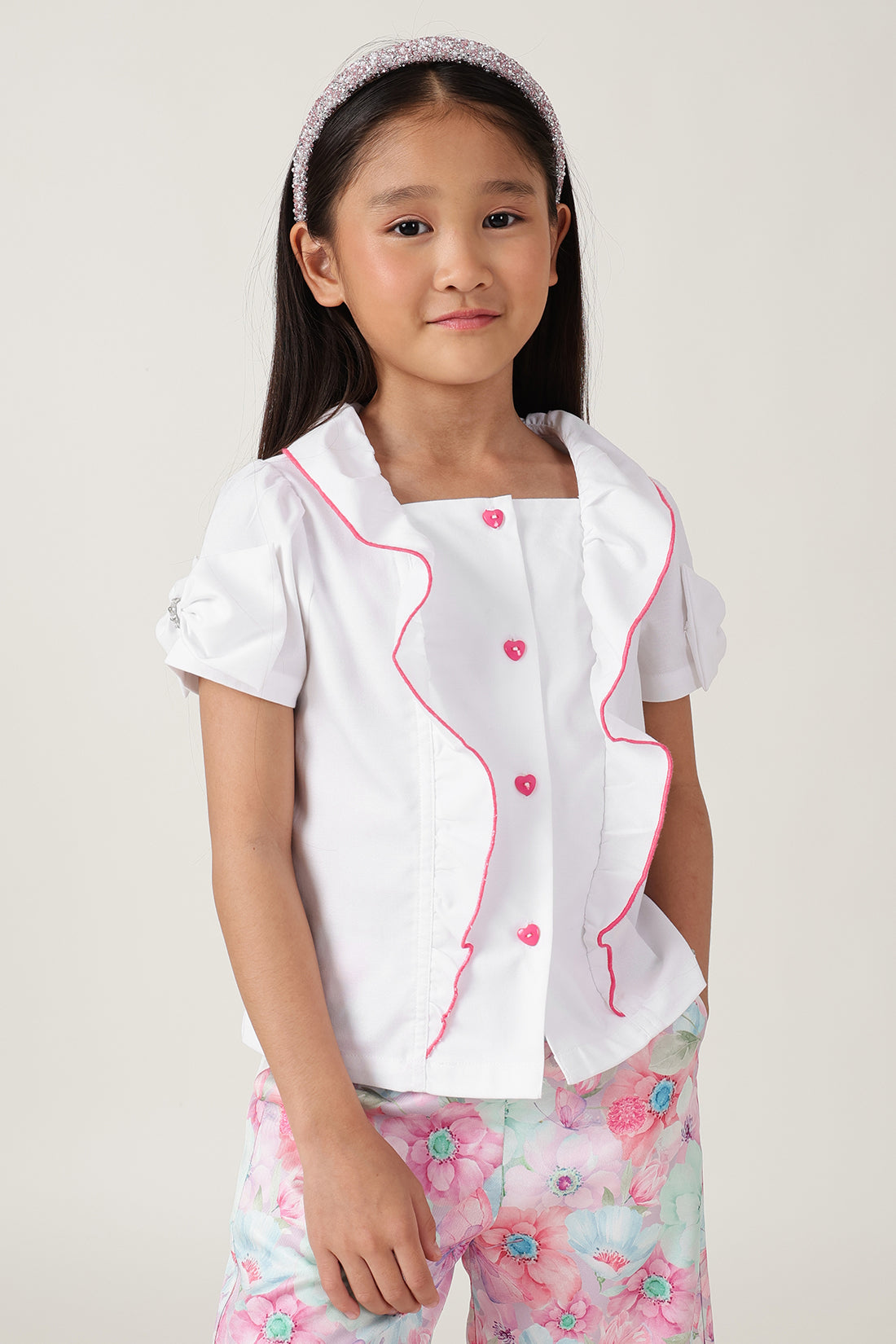 Girls White Regular Fit Short Sleeve Solid Top By One Friday