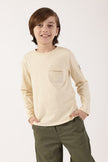 Boys Beige Solid Round Neck Cotton T-Shirt