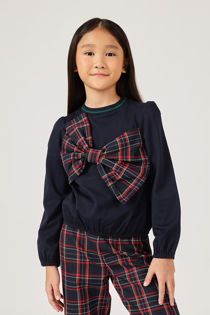 Girls Navy Blue Floral Print Full Sleeve Top