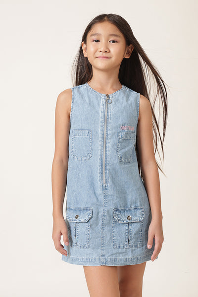 Girls Blue Sleeveless Denim Dress