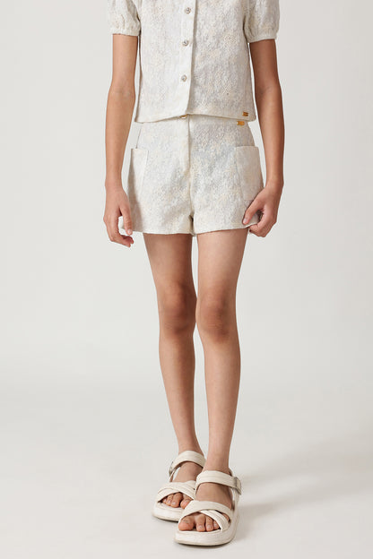 Girls Off-White Regular Fit Solid Shorts by One Friday