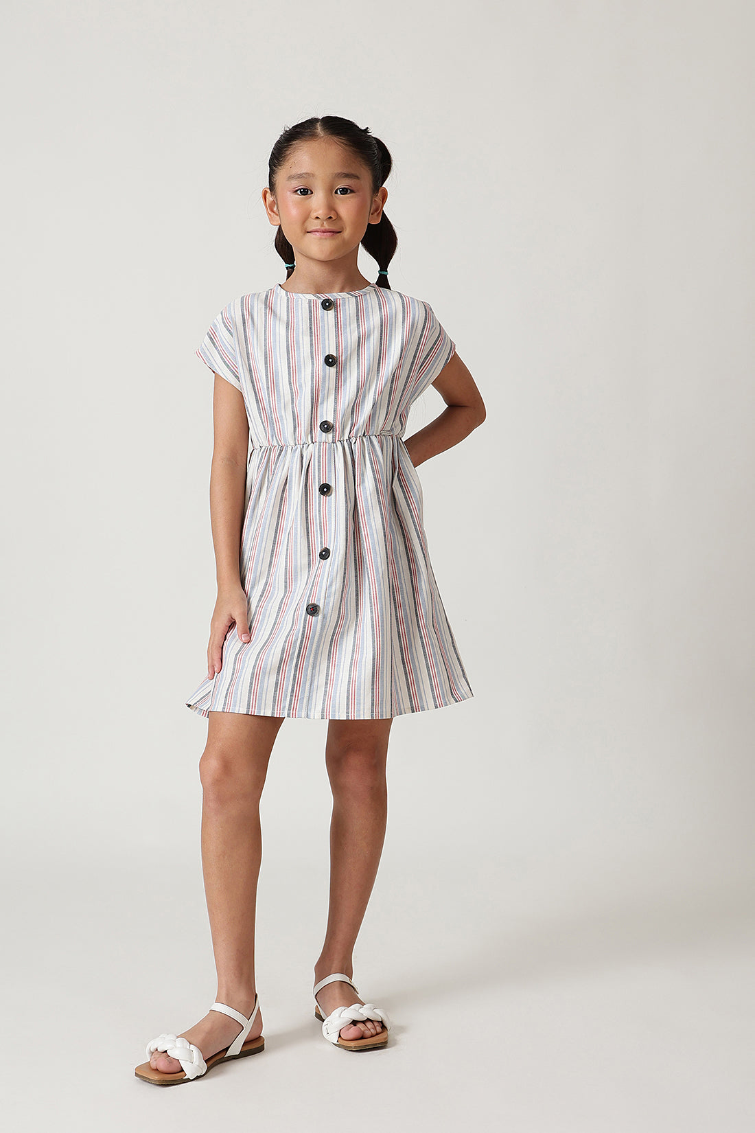 Girls Multi Color Regular Raglan Sleeve Yarn Dyed Dress by One Friday